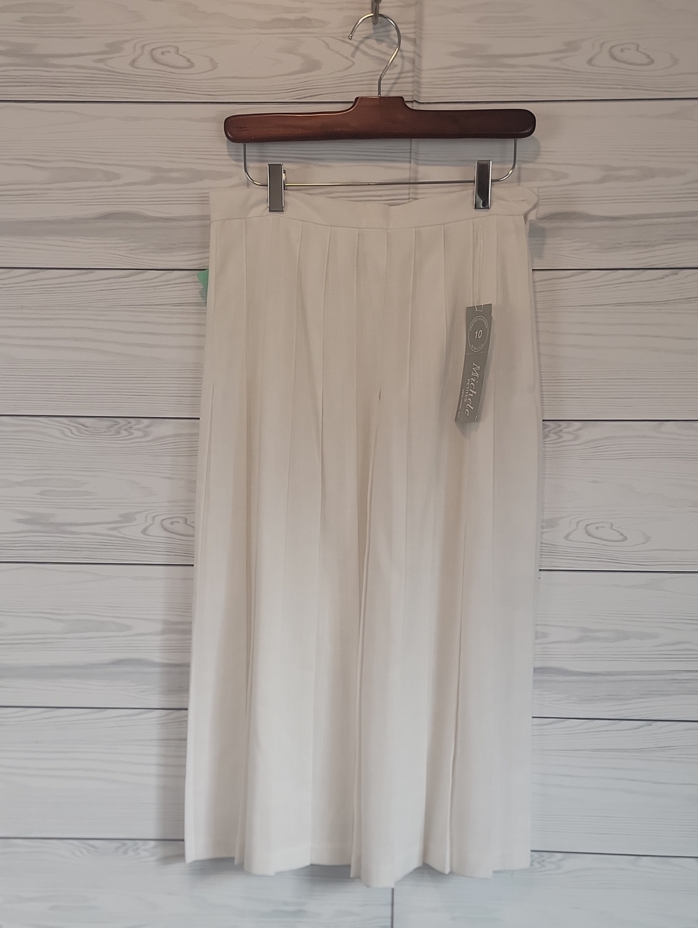 Vintage Michele Pleated Cream Midi Skirt - Womens Size 10 NWT